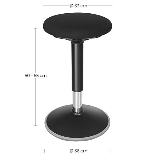 SONGMICS Tabouret Dynamique, Tabouret Assis Debout, Siège de Travail Rotatif à 360°, Ergonomique, Hauteur réglable 50-65 cm, Montage Simple, Noir OSC04BK
