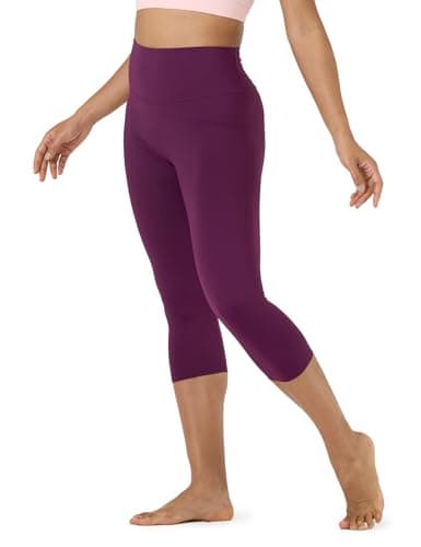 LAPASA Leggings 3/4 Femme Yoga Taille Haute Pantacourt de Sport Capri Amincissant Gainant Respirant Collants Gym Fitness L02A1 Prune XXL