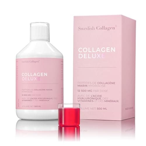 Collagen Deluxe 500 ml de collagène liquide | 12 500 mg de collagène marin, avec de l'acide hyaluronique, des vitamines et des minéraux pour les cheveux, la peau et les ongles.