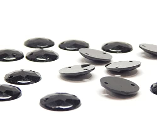 Perlin Lot de 100 strass ronds à coudre - À dos plat - Pour vêtements, loisirs créatifs, vêtements et décoration de sac - 10 mm, Noir