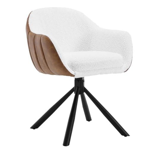 WOLTU 1x Chaise Pivotante, Chaise Salle à Manger, Chaise de Cuisine, Chaise Scandinave, Fauteuil Chambre, Siège Rembourré, Pieds en Métal, Chenille Blanc + Simili Cuir Marron, EZS04ws-1