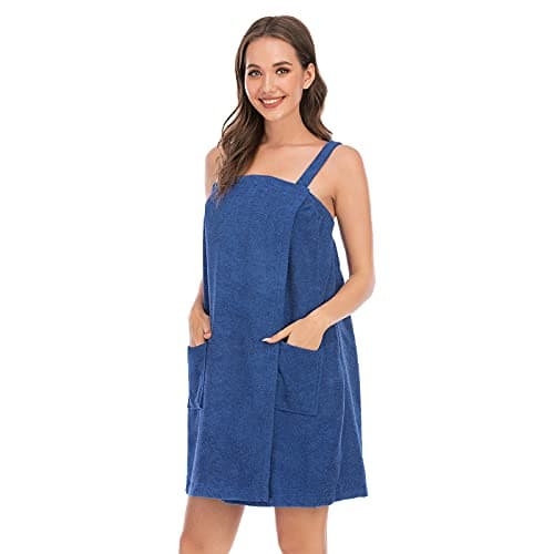 Jamron Femmes Robe Serviette de Bain Ajustable avec Bandeau pour Sauna Douche Spa & Plage Cover Ups Bleu Marine XXL