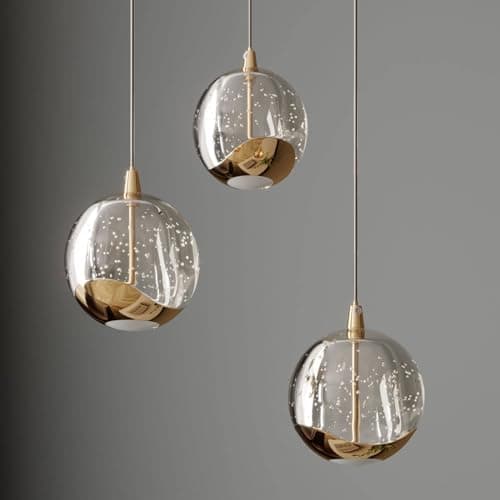 LED Suspension en verre Hayley Transparent Verre e. a. pour Salon & Salle à manger (à 3 lampes,), Luminaire, Lampe plafond, Luminaire Plafonnier, Suspendue