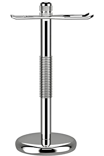 GRUTTI Support pour rasoir et brosse, support de luxe en chrome pour rasoir et brosse pour rasage humide, Support de rasage pour hommes, adapté au couteau à raser et à la brosse à raser - Argent