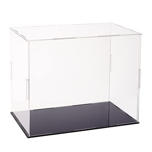 FINGERINSPIRE Vitrines de Figurines en Plastique 26x16x20.5 cm Boîte de Présentation de Figurines d'action Anti-Poussière Transparente avec Vitrine de Base Noire pour Modèles, Blocs de Construction