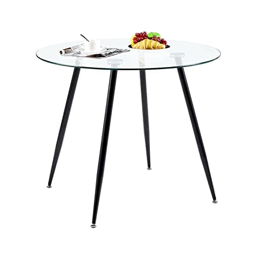 IPOTIUS Table à Manger en Verre Scandinave Table Ronde 80cm pour 2 à 4 Personnes, Pieds en Bois 80x75cm Noir