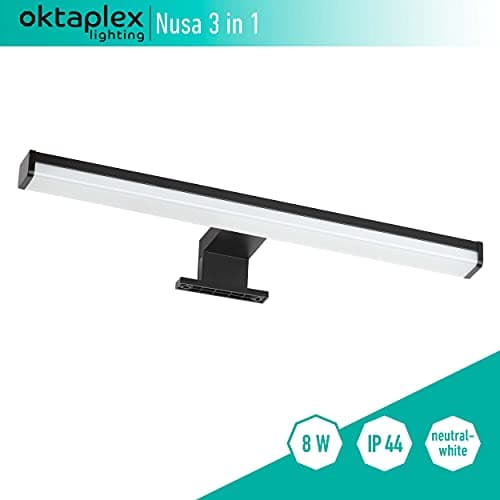 oktaplex lighting Lampe de miroir LED 40cm noir 3in1 montage 4000K blanc neutre 8W 570lm salle de bain