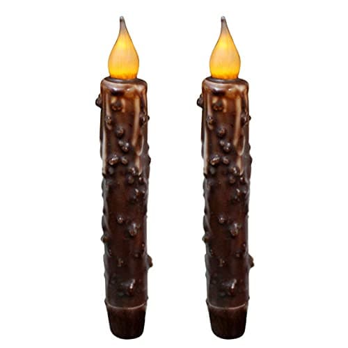CVHOMEDECO. Bougies en cire véritable, trempées à la main et alimentées par des piles, avec minuterie à LED, décoration rustique primitive, 17,1 cm, marron, 2 PCS dans un paquet