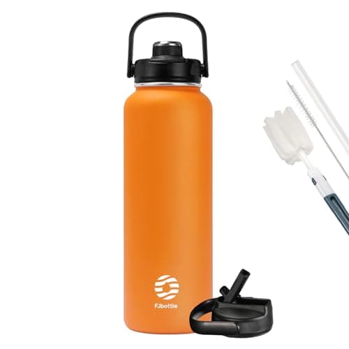 Fjbottle Gourde en acier inoxydable avec paille 950 ml/1200 ml, 2 couvercles sans BPA, Bouteille d'eau anti-fuite – Bouteille isotherme pour le sport, le vélo, l'école, le fitness