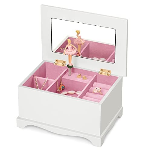 Maverton Boîte à Musique avec personnalisation pour elle - Boîte à Bijoux Musicale décorative pour bébé - rangement bijoux pour fille - amie - pour anniversaire - Noël - Pas touche