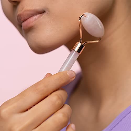 Rouleau de massage pour le visage, les yeux, le cou, outils de soins de la peau, outil de massage pour le visage, cadeau pour homme et femme (rose)