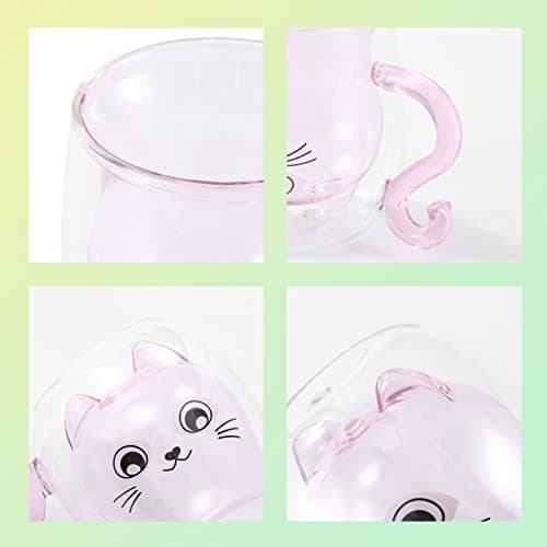 SHENDONG Adorable chat mignon tasses à thé chat tasse à café avec poignée 250 ml tasse à lait pour anniversaire personnel, Saint-Valentin et bureau (chat rose)
