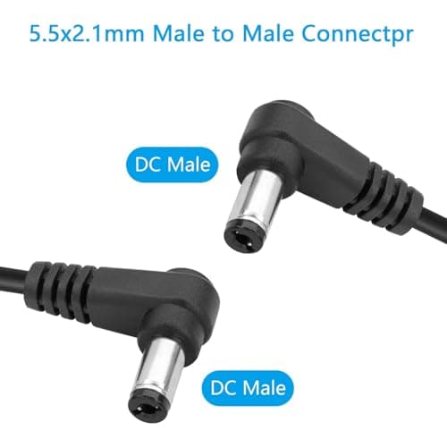 GINTOOYUN DC 5.5mm X 2.1mm 90 degrés mâle à mâle câble dc5521 Angle Droit Bobine Adaptateur d'alimentation rallonge pour CCTV Surveillance, caméras de sécurité,etc (Pack de 2)