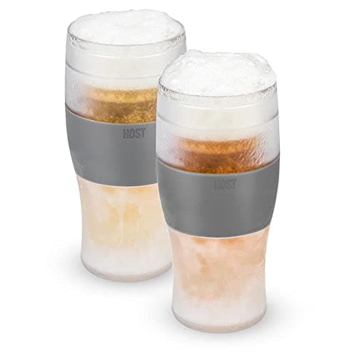 Host Freeze - Lot de 2 Verres à bière de 47 cl, Verres à Pinte à Double paroi Plastique Contenant Un Gel réfrigérant, Gris