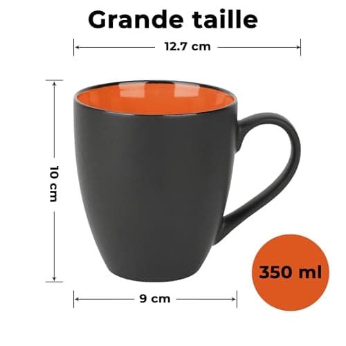 MIAMIO - 6 x 350 ml Tasse à café en grès/Ensemble de tasses Le Papillon Collection (Noir-Multicolore)