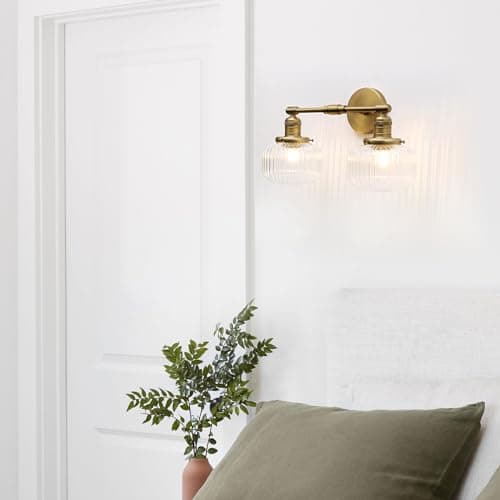 Pathson Industriel 2-Lumières Applique Murale E27 Luminaires Intérieur Abat-jour en Verre Côtelé Ø16CM Lampe Murale pour Salon,Cuisine, Salle de bain,Miroir (Antique)