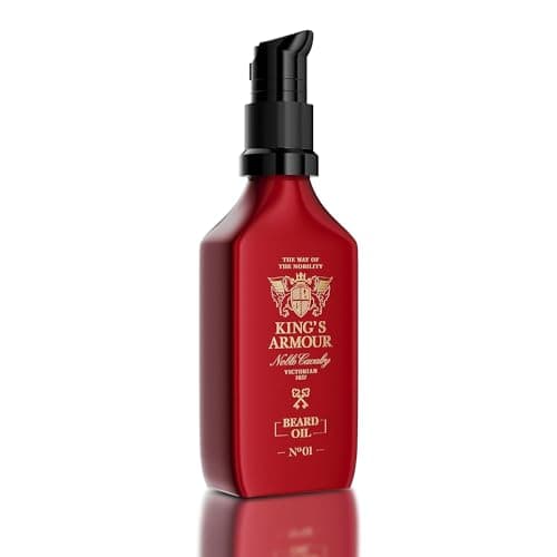 King's Armour Huile à Barbe (50ml) - Adoucit, renforce, pousse et nourrit la barbe - Huiles uniques de jojoba, d'argan et d'amande douce - Rafraîchit toute la journée avec son parfum magique