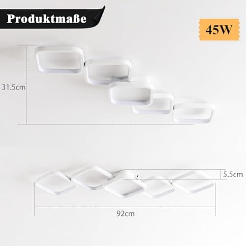 Plafonnier LED Dimmable avec Télécommande - Lampe de Plafond Rectangulaire 92 cm, 45W, Blanc 3000K-6000K - Luminosité Réglable, Luminaire Plafonnier Applicable à Salon, Chambre, Cuisine, Salon, Balcon