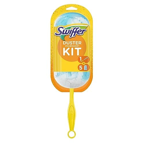 Swiffer Duster Attrape & Retient, Kit 1 Manche et 5 Recharges, Attrape Et Retient Jusqu’À 3 Fois Plus De Cheveux Et Poussière Qu’Un Plumeau Ordinaire