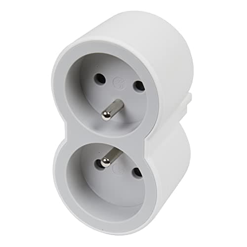 LEGRAND - Fiche Multiprise Biplite - 2 Prises Frontales avec Terre - Positionnement Vertical - Sécurité Enfant Intégrée - Blanc et Gris Clair