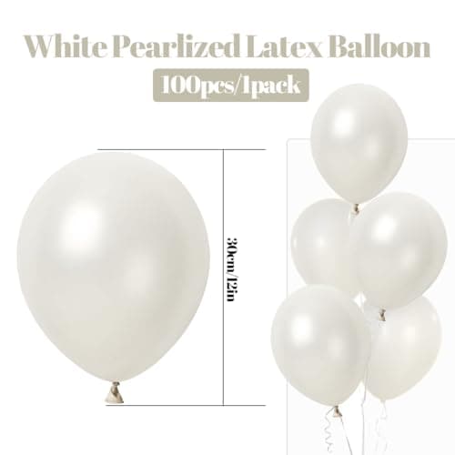 100 Blanc Ballon Nacré, Ballon Baudruche Blanc Helium Latex 30cm pour Mariage,Naissance, Bapteme Fille, Baby Shower Garcon, Anniversaire Fete