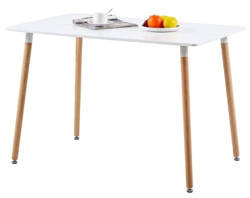 H.J WeDoo Table Salle à Manger Rectangulaire Scandinave Design Bois pour 4 a 6 Personnes Blanche 110 x 70 x74 cm (Table Seulement)