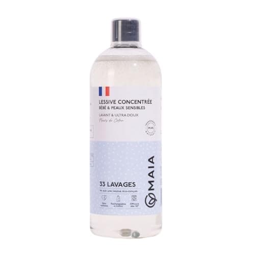 MAIA - Lessive Bio Bébé & Peaux Sensibles Fleurs de Coton 1L - 33 lavages - Lavage Bébé - Ingrédients Naturels - Parfum Sans Allergène - Efficacité Prouvée - Formule Éco-Responsable