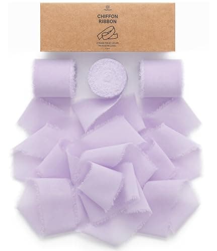 Vitalizart Ruban en Mousseline de Soie Violet Lévandre, Fait Main avec Franges, Total 3,8 cm x 19,2 m, Ruban Effiloché pour Invitations de Mariage, Bouquets de Mariée, Cadeaux Emballages, Bricolage