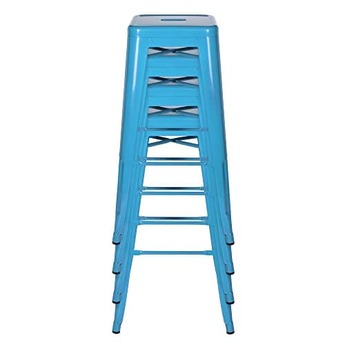 hjh OFFICE 645014 Tabouret de Bar VANTAGGIO High Métal Bleu Clair, Tabouret Industriel Haut, empilable