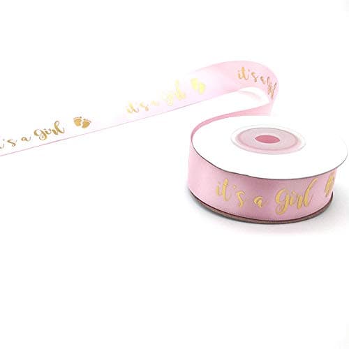 OLILLY - Ruban Rose en Satin pour Baby Shower - It's a Girl - Décoration de votre Fête Prénatale (It's a Girl 22mm)