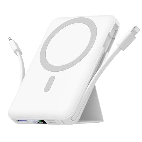 Azmuth Batterie Externe Magnétique Compatible avec MagSafe, 10000mAh sans Fil PowerBank Charge Rapide PD 22.5W avec 2 Câble et Support et Affichage LED, Compatible iPhone 16/15/14/13/Pro/Pro Max/Plus