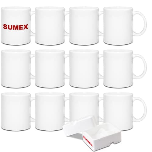 Sumex 11 oz Ensemble de 12 Blanc tasses à sublimation, Céramique Personnalisé Mugs et Tasses à café pour Cadeau Collègue Idée Cadeau Original, Humour Femme