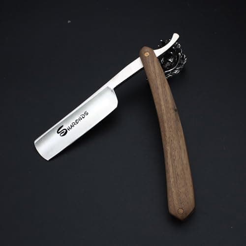 Blaireau de rasage pour homme Rasoir avec boîte Manuel Classique Manche en bois Rasoir de barbier (Marron)