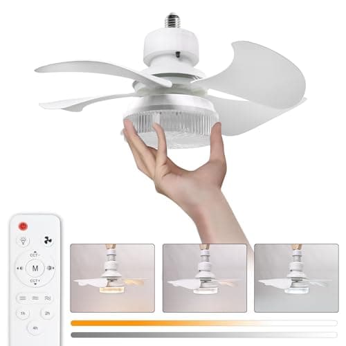 OKSANO 36cm Silencieux Ventilateur de Plafond avec Lumière et Telecommande,30W Lampe Ventilateur Plafond avec Douille E27, Dimmable LED Ventilateur Plafond pour Chambre, Salon, 3 Vitesses, 5 Pales