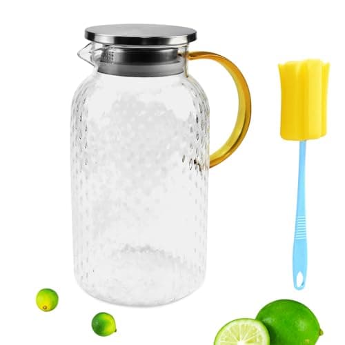 SLTAXAR Théière en Verre 1.8L Résistance à Température -20°C-150°C Théière Originale Théière en Verre Borosilicate Théière Transparente en Verre Théière Marocaine Transparente en Verre Ambre