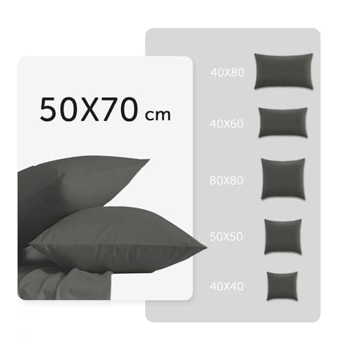 aboveBED Taie d'oreiller 50x70 (Lot de 2), Housse Coussin Anthracite, Oreiller en Jersey 100% Polyester, Fermeture éclair Dissimulée sur Le côté Long, Taie d'oreiller Douce et Respirante 50 x 70 cm