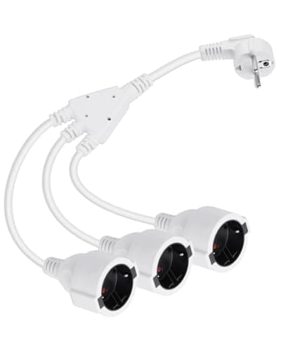 RIIEYOCA Câble d'extension de Contact de Protection, Prise 90 sur 3 Prises, Câble d'extension d'alimentation étanche 16A / 250V pour Une Utilisation en Extérieur, pour la Maison, Le Bureau (Blanc)
