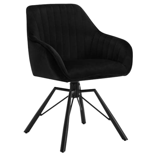 WOLTU Chaise Salle à Manger Pivotante, Chaise Scandinave, Chaise de Cuisine, Chaise Ergonomique, avec Dossier et Accoudoirs, Pieds en Métal, en Velours, Noir, EZS12sz-1
