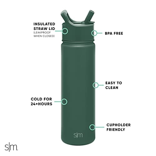 Simple Modern Botella de Agua con Pajita | Bouteille Thermos Isolée en Acier Inoxydable pour Sports et Gymnase | Summit Collection | 650ml | Forest