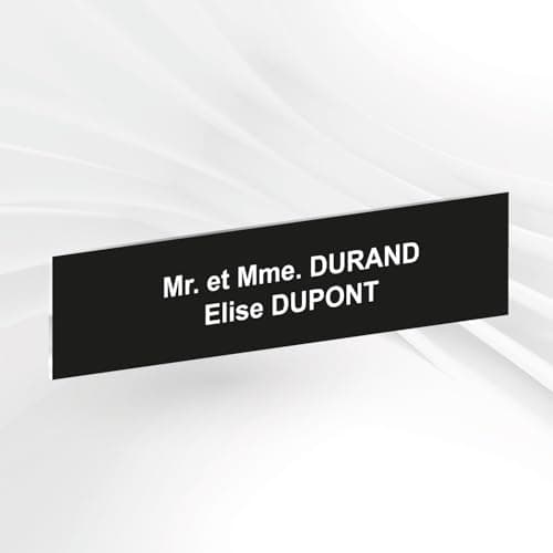 Plaque de Boîte Aux Lettres Personnalisée Adhésive PVC – 10 x 2,5 cm – Gravure Laser – 20 Couleurs Disponibles (Noir texte Blanc)