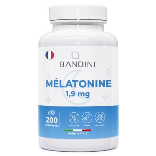 Bandini® Mélatonine 200 Comprimés, pure 1,9 mg Extra fort - Sommeil Rapide et Repos - Complément Alimentaire de Melatonine Hautement Dosée - Endormissement, Pour Dormir - Décalage Horaire et Jet Lag