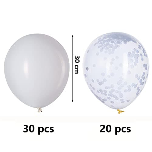 Lot de 50 Ballons en Latex Blanc 12 Pouces Ballons Baudruche Confettis Qualité Supérieure Adaptés aux Fêtes D'anniversaire, Festivals, Carnaval et Mariages