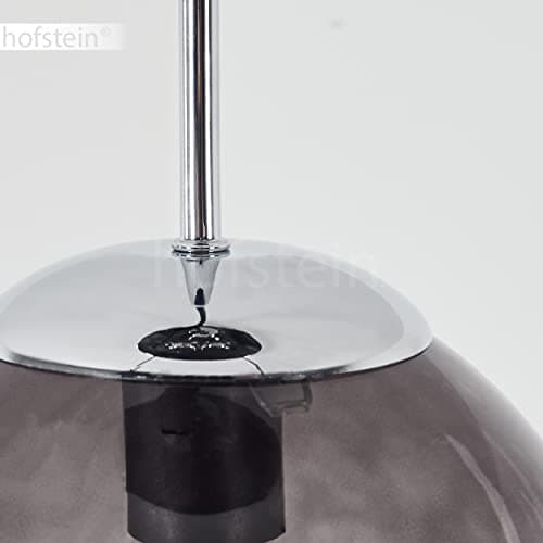 Suspension Degevos, plafonnier à 5 flammes en métal/verre chromé/fumé, suspension moderne avec boules en verre véritable, hauteur max. 120 cm, E27, sans ampoules