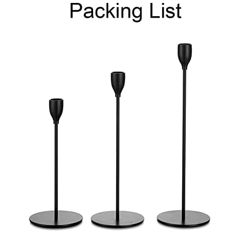 Inweder Bougeoirs Cônes pour Chandeliers - Lot de 3 Bougeoirs Noirs Bougeoirs en Métal Long Support Grand Bougeoir Ensemble pour Centre de Table Mariage Noël Mantel Décoration de la Maison