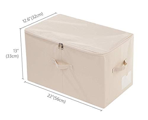 56 * 33 * 32 cm, Grandes boîtes de rangement pliantes pour armoires avec couvercle zippé et pochette pour étiquettes, poignées, pour l'organisation des vêtements et de la literie, beige