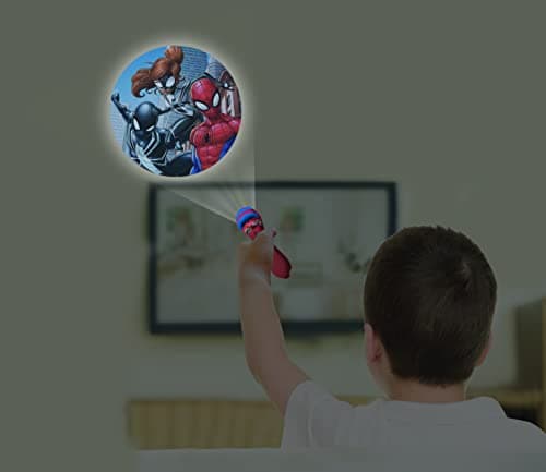 Lexibook, Lampe Torche et projecteur Spider-Man avec 3 disques, 24 Images, créez vos propres histoires, LTC050SP, 3+ ans, Bleu,rouge
