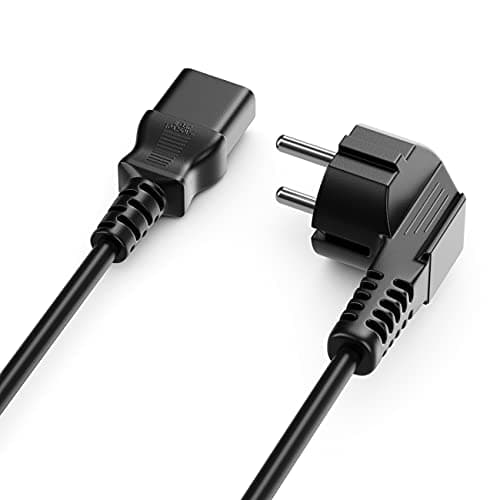 deleyCON 10m Câble d'alimentation Contact de Protection Fiche Type F (CEE 7/4) Coudé à 90° vers Le Connecteur d'alimentation C13 Connecteur Femelle PC Moniteur d'Ordinateur Imprimante Beamer - Noir
