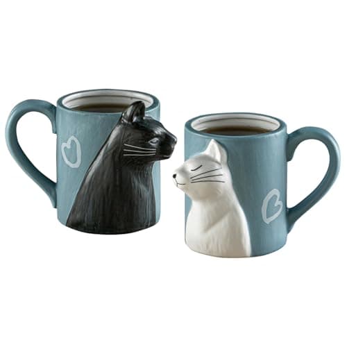 Liemuao Cadeaux Couple Tasse à Café en Céramique, 3D Tasse de Chat, Coffee Mugs Cadeau de Mariage pour mariée et Le marié, Mug Café & Thé Cadeaux Saint Valentin, d'anniversaire de Couples (A)