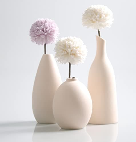 Lot de 3 Mini Petits Vases en Ceramique Beige Simple Boho Decoratif pour Centre de Table Deco, Beige