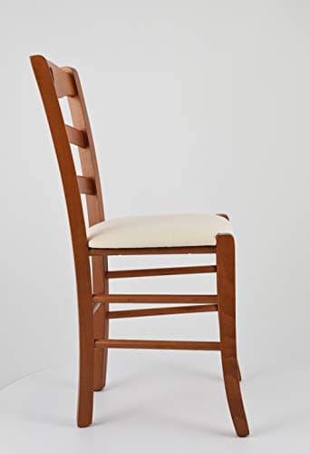 Tommychairs - Set 4 Chaises Cuore pour Cuisine, Bar et Salle à Manger, Robuste Structure en Bois de hêtre peindré en Cerisier et Assise rembourrée et revêtue en Tissu Couleur Ivoire